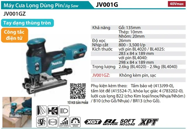 Makita JV001GZ Máy Cưa Lọng Dùng Pin 40V Max