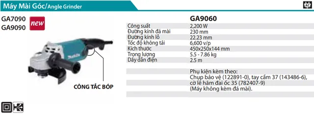 Makita GA9090 Máy Mài Góc (230MM/2200W/CÔNG TẮC BÓP)