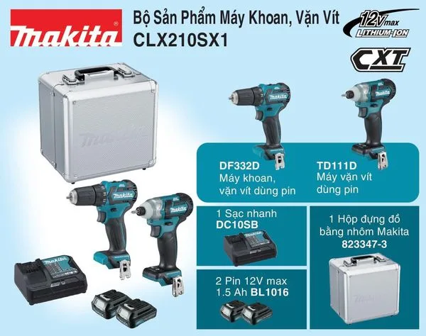 Makita CLX210SX1 Bộ sản phẩm(df332d+td111d+bl1016*2